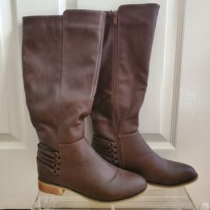 Journee Collection Marcel Knee High Riding Brown Faux Leather Boots Size 7.5